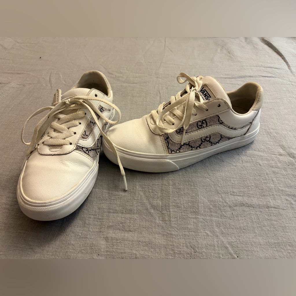 Vans White Old Skool X Authentic Gucci Fabric Custom Handmade Shoes